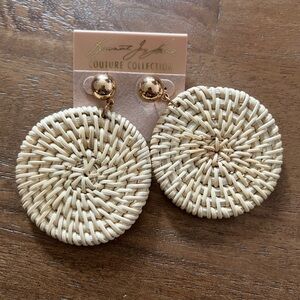Kenneth Jay Lane Cream and Gold Woven Earrings